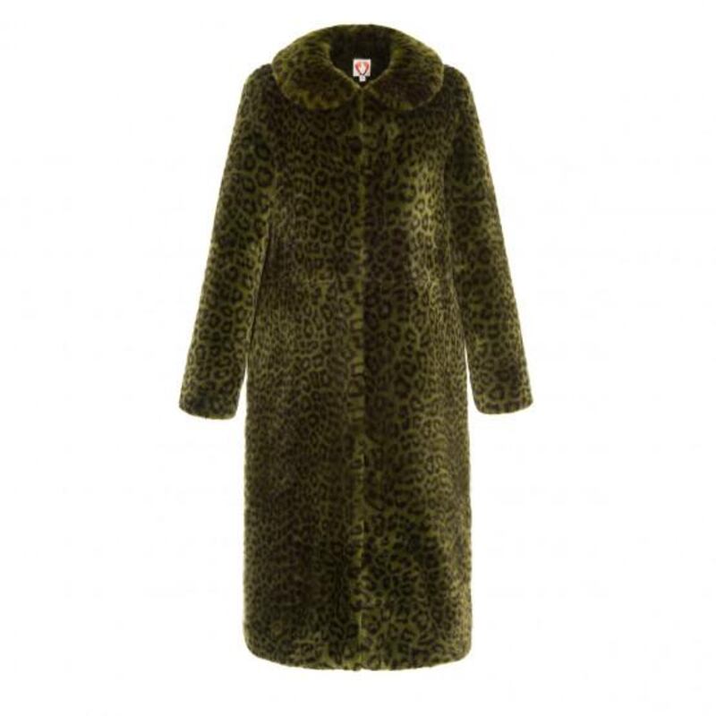 Patrickcoat in moss green leopard print (also in yellow leopard print) from Shrimps (shrimp.co.uk) €650.