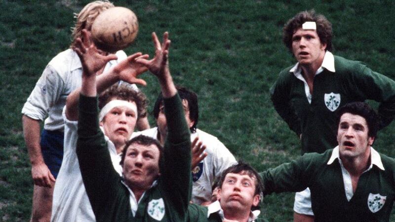 Lineout: Willie Duggan wins the ball as Moss Keane, John O’Driscoll and Fergus Slattery look on. Photograph: Billy Stickland/Inpho
