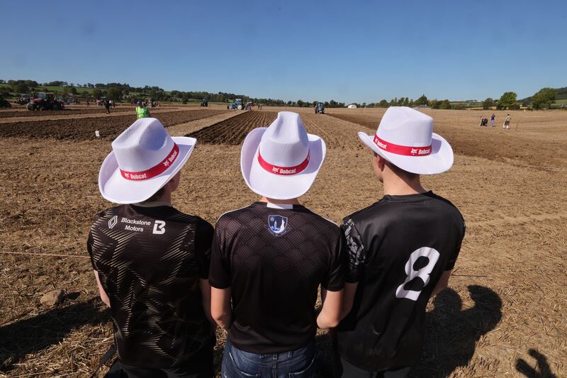 Finn McEneaney, Donnacha Reidy and Liam McKeown from Dromiskin, Co Louth at the National Ploughing Championships on Tuesday.
Photograph: Alan Betson/The Irish Times

