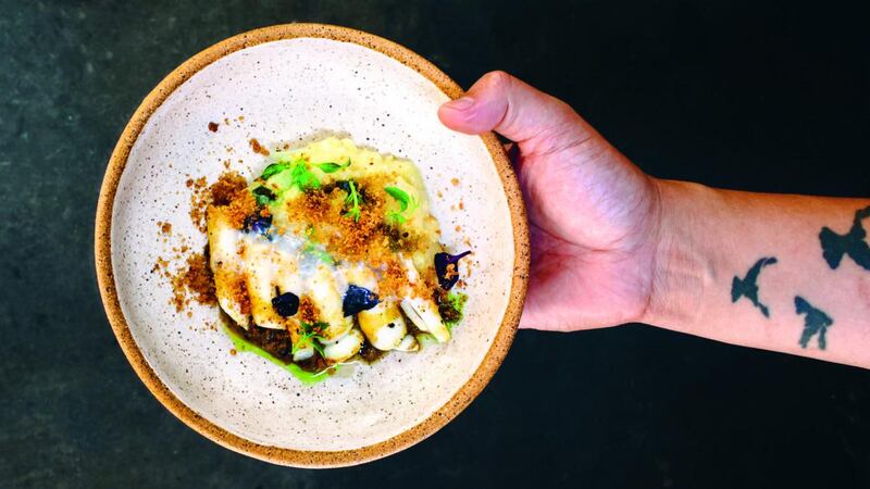 Squid, eggplant, squash: a dish from A Very Serious Cookbook: Contra Wildair, which will feature at the Kai Cookbook Club. Photograph: Matty Yangwoo Kim