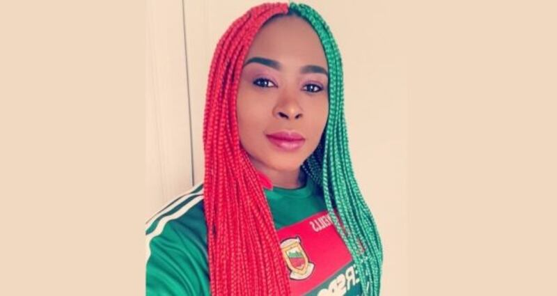 Congolese supporter Kany Kazadi spent 12 hours having the Mayo colours of green and red woven through her hair braids. Photograph: Kany Kazadi/Twitter
