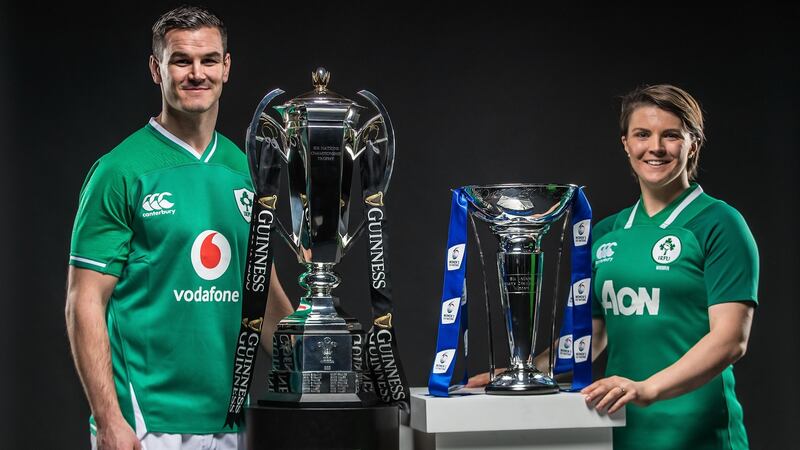 Ireland captains Johnny Sexton and Ciara Griffin at the Six Nations launch. Photograph: Dan Sheridan/Inpho