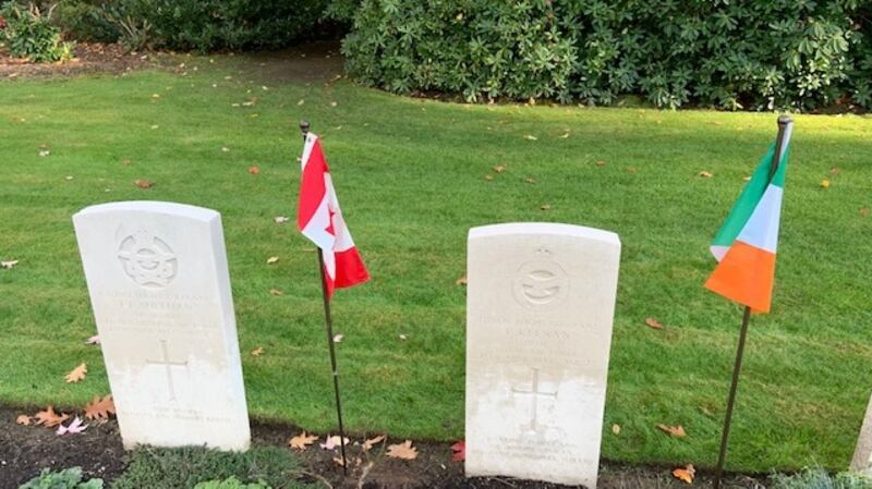 The service organised by the Irish in Europe group was held at the grave of Edward Sheehan who is buried in Heverlee War Cemetery in Leuven. Photograph: Irish in Europe group