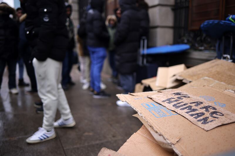 A sign used by some of the asylum seekers outside Leinster House. Photograph: Chris Maddaloni/The Irish Times