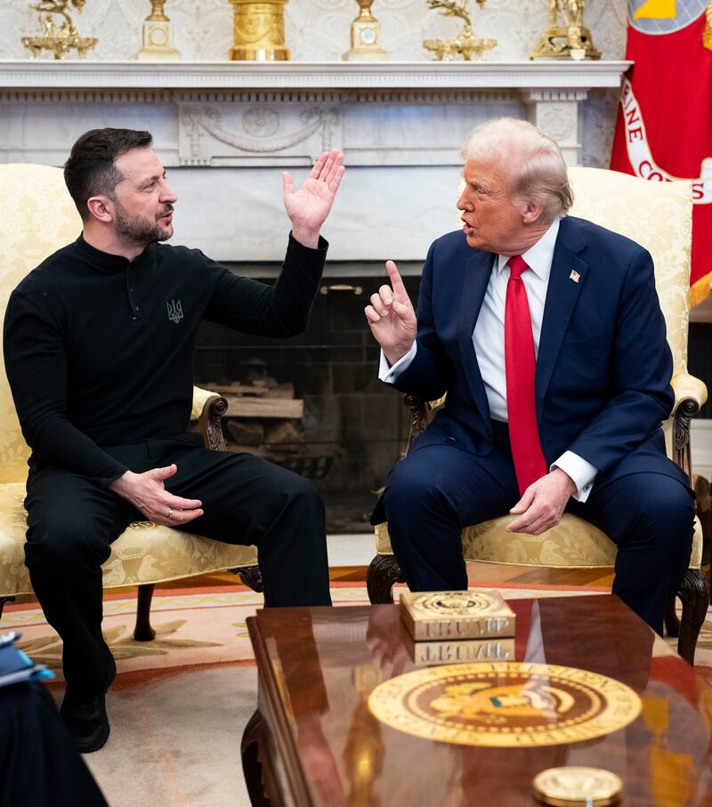 US President Donald Trump and Ukrainian President Volodymyr Zelenskiy in the Oval Office of the White House in February. Photograph: Doug Mills/ The New York Times