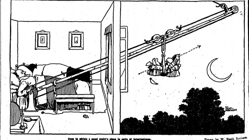 Cartoon in the Weekly Irish Times on Saturday, October 15th, 1932 entitled “How to obtain a good night’s sleep in spite of interruptions”.