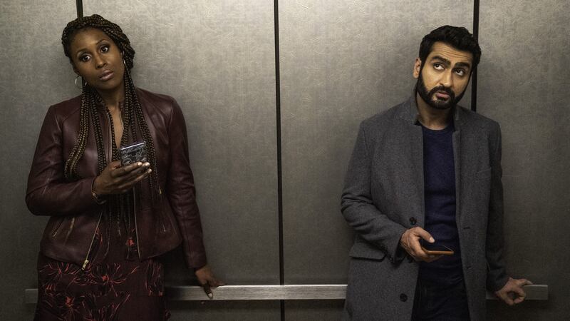 Issa Rae as Leilani and Kumail Nanjiana as Jibran in The Lovebirds.
