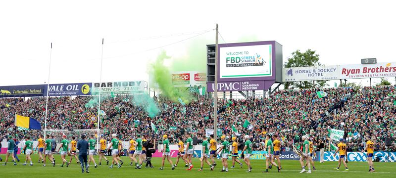 Limerick and Clare before the 2024 Munster hurling final. The report states: 'In this paper we found that the number of years playing on a senior intercounty panel reduces players’ mental health and increases their risk of depression'. Photograph: James Crombie/Inpho 