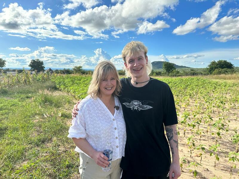 Tara Mills and her nephew Finn in Zimbabwe