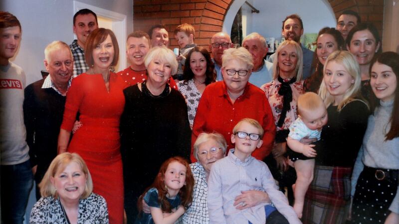 Mairead Liddy, who will celebrate her 100th birthday in December, with her children, grandchildren and great-grandchildren. Photograph: Stephen Davison/Pacemaker Belfast