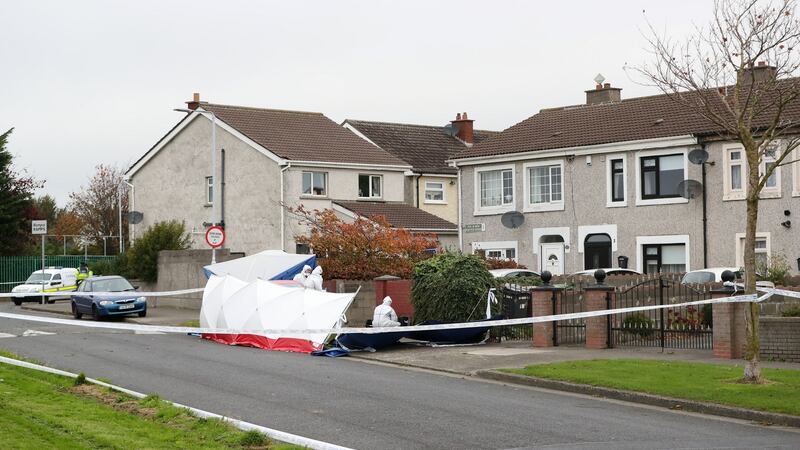 Gardaí at the scene where a 24-year-old man died after being shot early on Saturday morning, on Moatview Avenue, Coolock, north Dublin. Photograph: Niall Carson/PA Wire