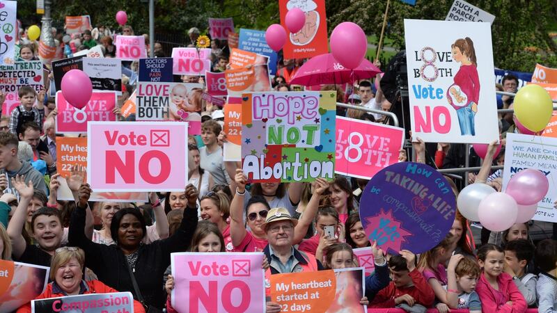 Section of the crowd attending the Love Both anti-abortion rally, in Merrion Square, Dublin. Photograph: Dara Mac Dónaill/The Irish Times