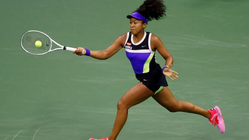 Naomi Osaka in action during her first round win at Flushing Meadows. Photograph: Jason Szenes/EPA