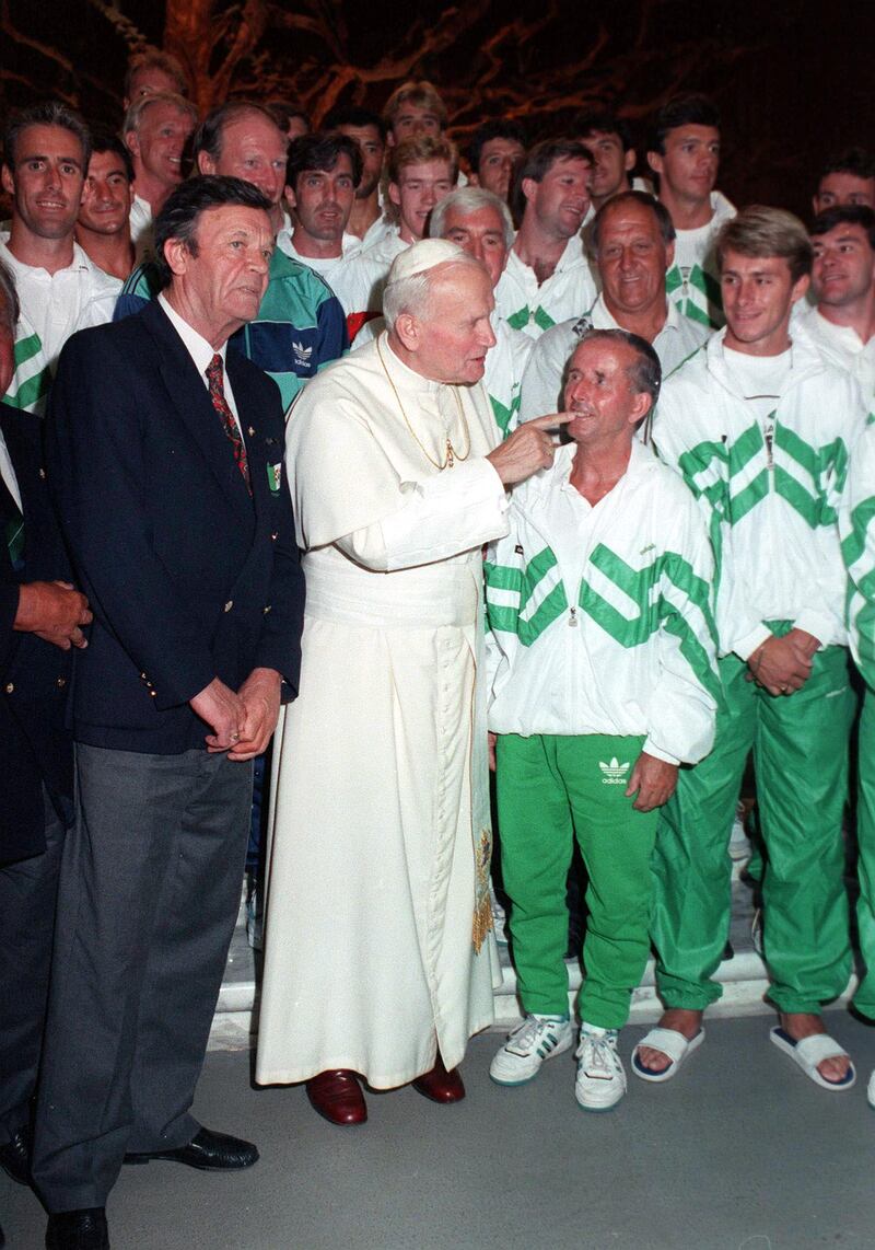 Charlie O'Leary and the Irish team meeting Pope John Paul II in 1990. Photograph: Inpho