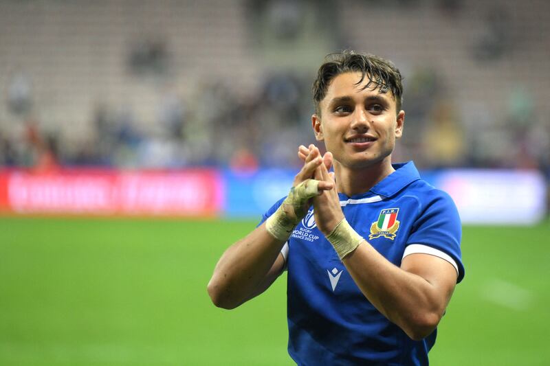 Italy's fullback Ange Capuozzo. Photograph: Nicolas Tucat/AFP via Getty