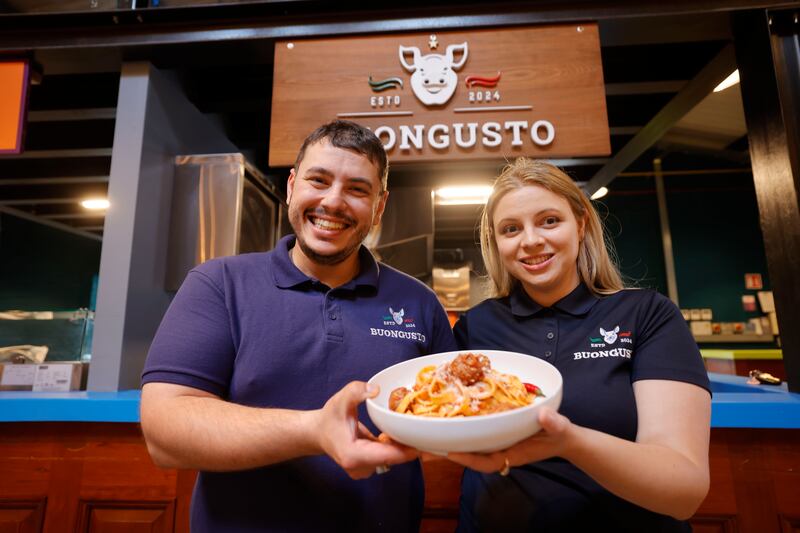 Patrizio Di Pietrantonio and Andree Danalache with tagliatelle and meatballs at Buongusto