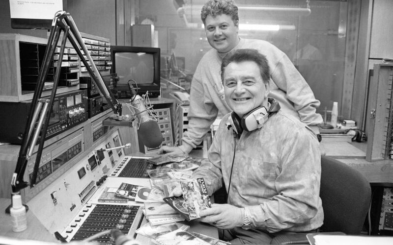 Larry Gogan and his son Gerry at RTÉ Radio Centre in 1993. Photograph: Independent News and Media/Getty Images