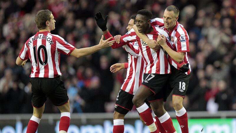 Danny Welbeck celebrates scoring for Sunderland with Jordan Henderson and David Meyler during a 2011 loan spell. Photograph: Graham Stuart/Getty