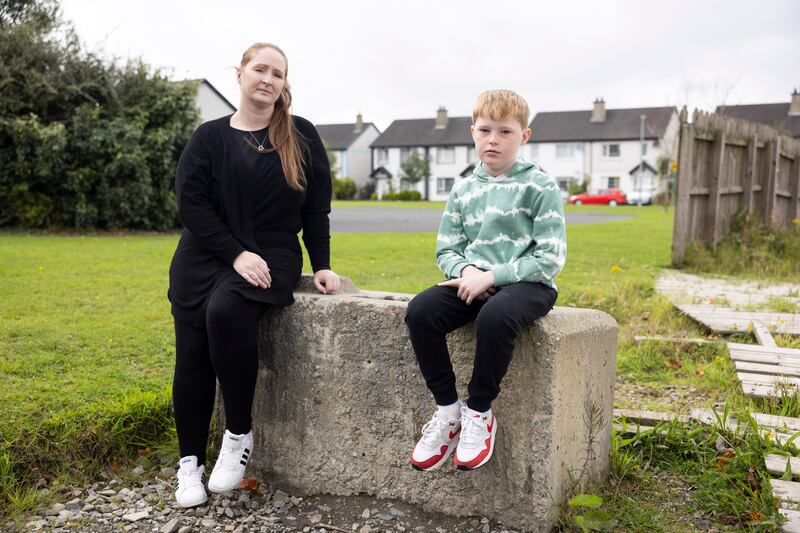 Jade Houten with her son, Lucas, outside her rental property in Buncrana, Co. Donegal. Photograph: Joe Dunne