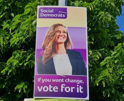 Social Democrats campaign poster in Dublin this week featuring party leader Holly Cairns.