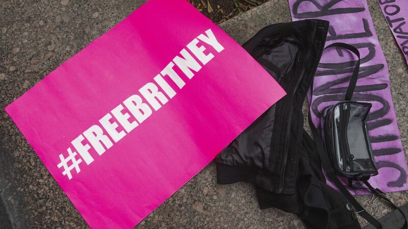 #FreeBritney: signs brought by Britney Spears fans gathered outside a Los Angeles courthouse on the day of a status hearing for the singer’s conservatorship case, in May last year. Photograph: Andrew Cullen/New York Times