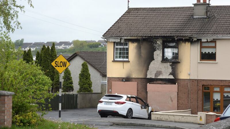 A house damaged in a petrol bomb attack in Loughboy, Drogheda, Co Louth. Photograph: Dara Mac Dónaill/The Irish Times