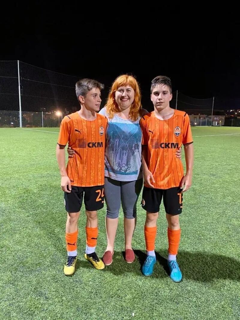Natalia Plaminskaya with her twin sons. Photograph: Shakhtar Donetsk