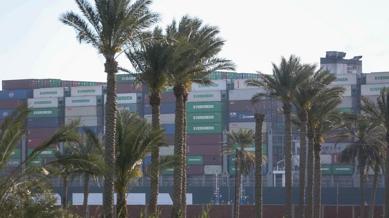 The Ever Given container ship on the Suez Canal following a partial refloat in Suez, Egypt. Photograph: Islam Safwat/Bloomberg