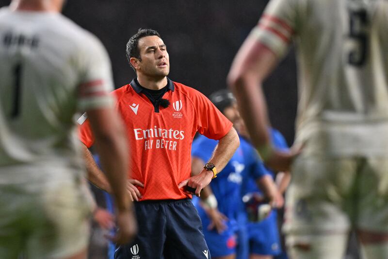 What level of dangerous foul play merits referees making straight red card decisions themselves? Referee Ben O'Keefe may have reflected on that question following last weekend's Queensland Reds v Brumbies match. Photograph: Glyn Kirk/AFP via Getty Images