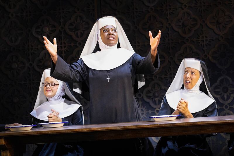 Landi Oshinowo, centre, as Deloris Van Cartier. Photograph: Mark Senior