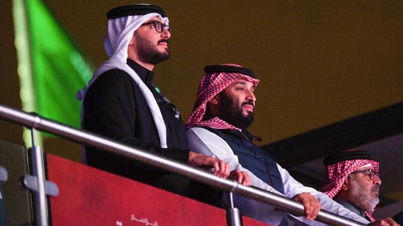 Saudi Crown Prince Mohammed bin Salman attends the fight. Photo: Bandar Al-Jaloud/Saudi Royal Palace