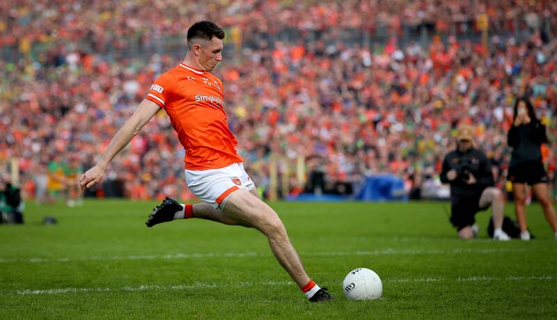 Armagh’s Shane McPartlan misses the crucial penalty in the Ulster final. But Armagh will know they had loads of opportunities during that game to close it out. Photograph: Ryan Byrne/Inpho