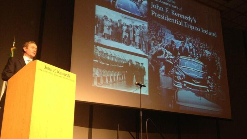 Taoiseach Enda Kenny  at last night’s event to celebrate the 50th anniversary of President John F Kennedy’s visit to Ireland. Mr Kenny said the 1963 visit “set a beacon that still burns so brightly”. Photograph: Simon Carswell/The Irish Times
