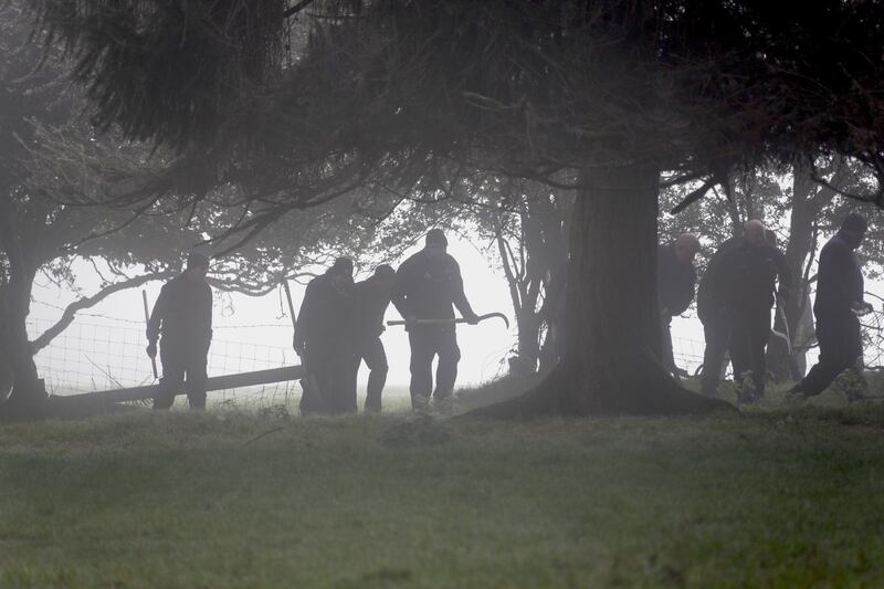 Gardaí searching the wooded area at Taggartstown. Photograph: Collins