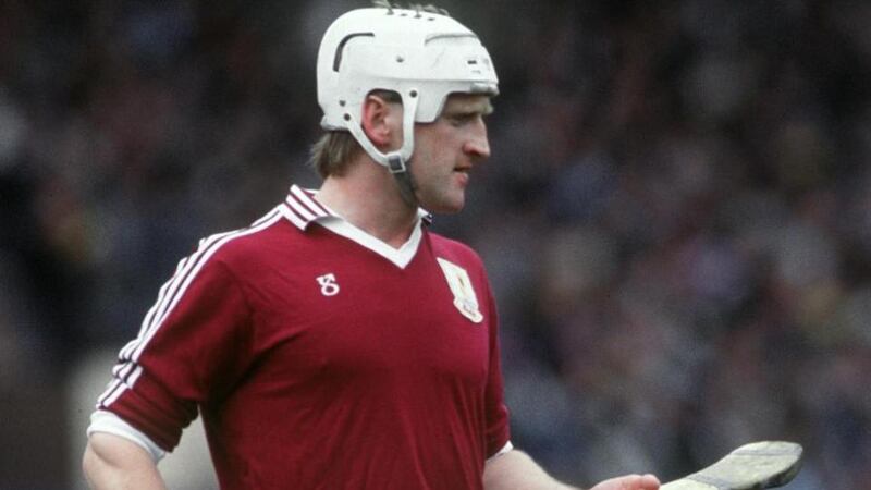 In his distinctive white helmut in 1987, the year he won his first of two All-Irelands. Photograph: Inpho