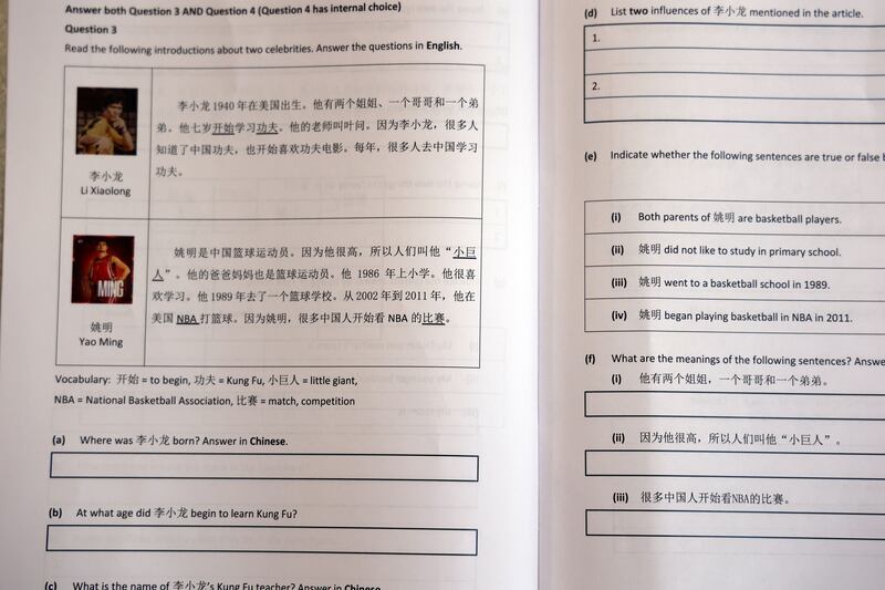 An extract from the Mandarin Chinese Leaving Cert higher level paper.  Photograph Nick Bradshaw

