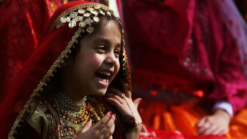 Wafa Nazari (5), originally from Afghanistan, now living in Blanchardstown, Dublin, at the launch of Nowruz in St Stephen’s Green today. Photograph: Brian Lawless/PA Wire