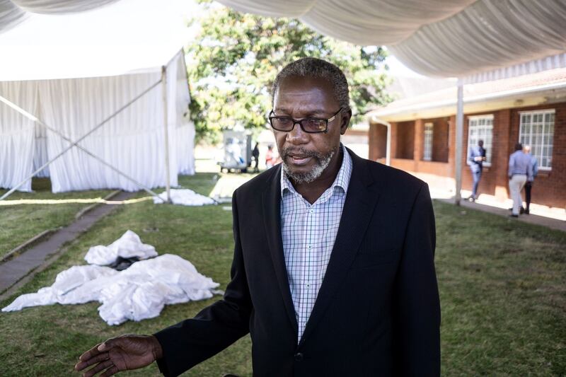 Leo Mugabe, nephew of  Robert, answers journalists’ question at his family home in Kutama. Photograph: Zinyange Auntony/AFP/Getty
