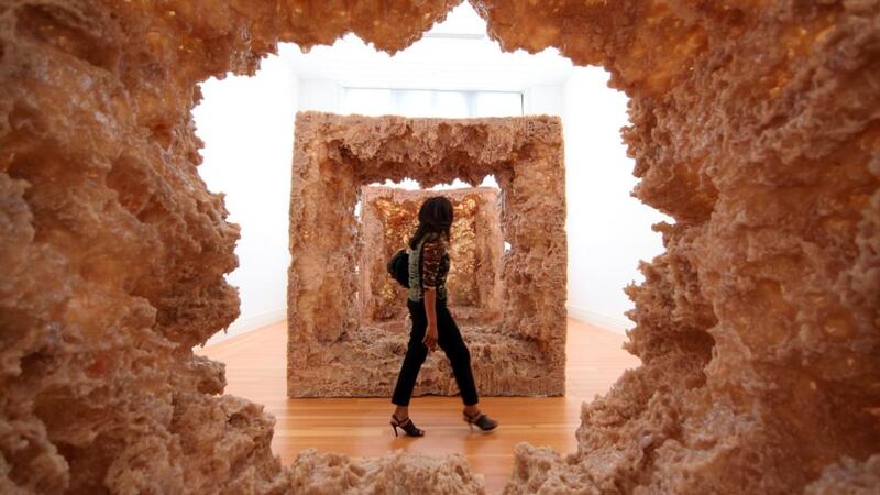 A visitor passes the sculpture “1st Body” (2013) prior to the opening of the “Kapoor in Berlin” exhibition at the Martin Gropius Bau  in Berlin. Photograph:  Adam Berry/Getty Images