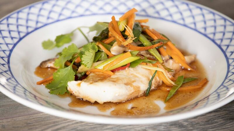 Soy steamed fish with gingered vegetables. Photograph: Patrick Browne