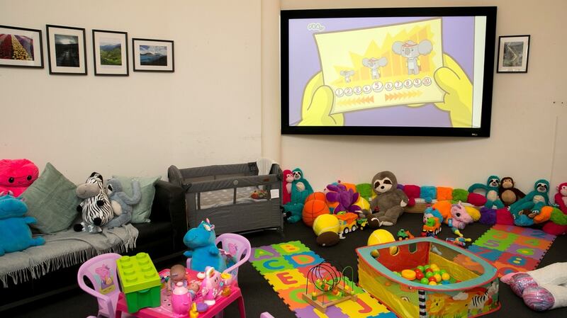 The welcome area at Dublin Airport for women and children arriving from Ukraine. Photograph: Gareth Chaney/Collins Photos