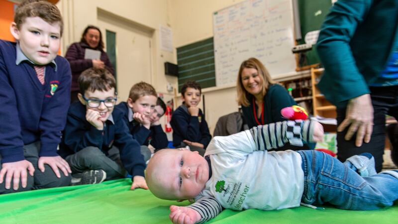 6-month-old Dave teaches the children in the Roots of Empathy programme. Photograph: Michael Mac Sweeney/Provision