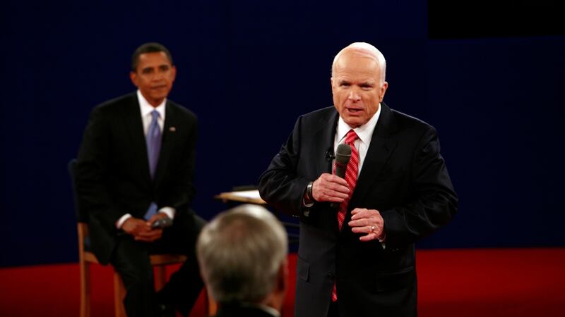 John McCain speaks during a debate with his opponent, Barack Obama, in Nashville on October 7th, 2008. Photograph: Stephen Crowley/The New York Times