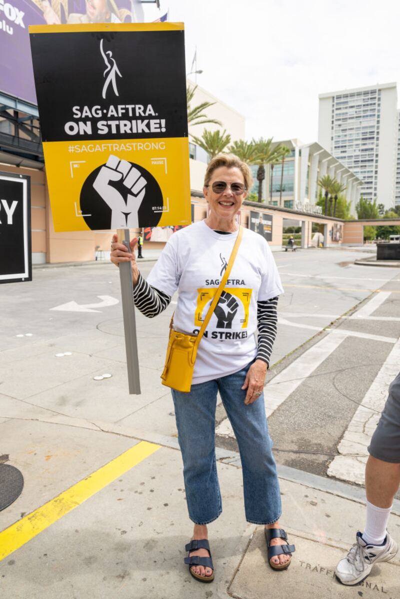 Annette Bening on the Sag-Aftra picket line in August. Photograph: Amanda Edwards/Getty Images