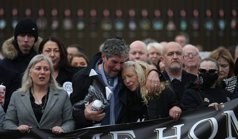 Charlie Bird and Antoinette Keegan at a candlelit vigil for the 41st anniversary of the Stardust fire, at the former nightclub in Artane. Photograph Stephen Collins/Collins Photos