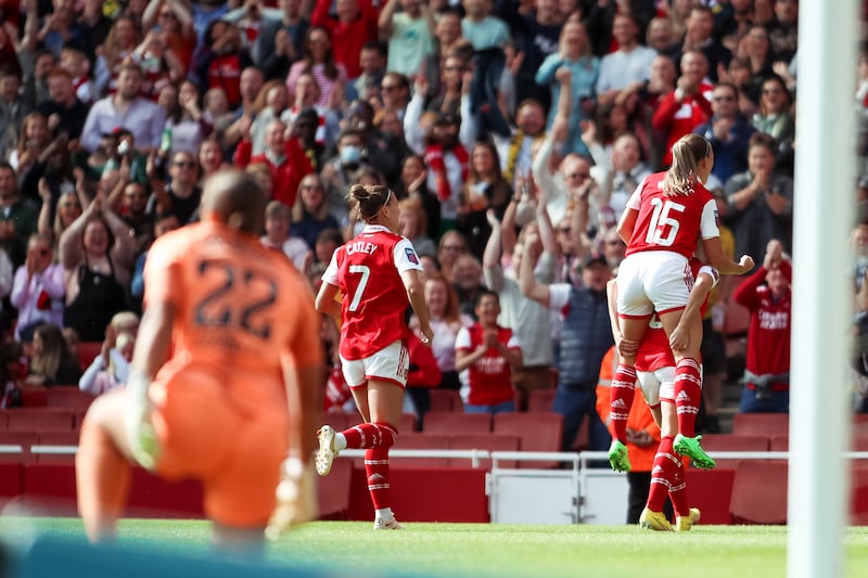 Katie McCabe and Arsenal played in front of a record crowd at the Emirates. Photograph: Rhianna Chadwick/PA