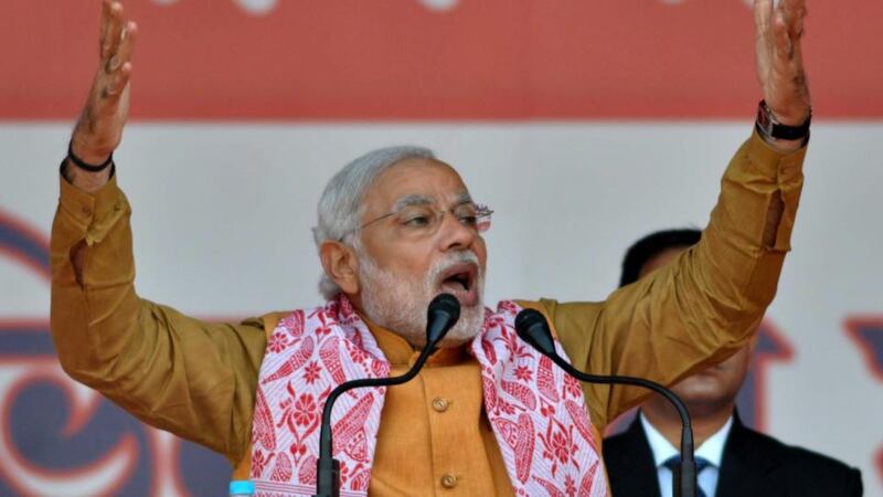 BJP leader and Indian prime minister Narendra Modi:  remarks of many of his ministers praising Hindu fanatics and the furore over  the Agra conversions indicate that the hardliners have the BJP’s tacit encouragement. Photograph: STR/EPA
