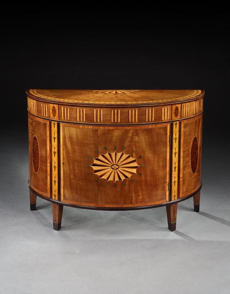 Demi-lune commode attributed to William Moore, originally from Donacomper House in Celbridge.