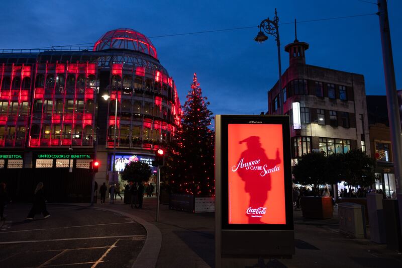Coca-Cola's Christmas campaign, The World Needs More Santas, lights up city centre locations, including St Stephen’s Green, to promote acts of kindness. Photograph: Naoise Culhane