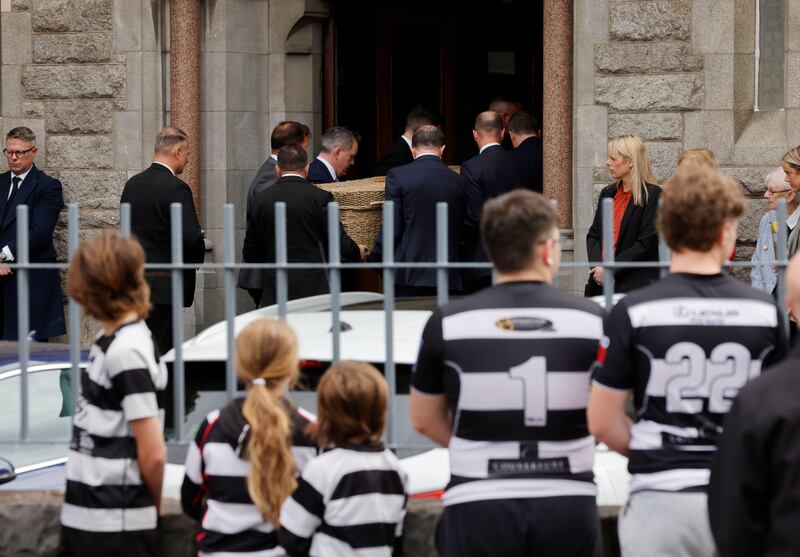 The funeral of former St Michael’s College student Andrew O’Donnell took place at the Church of the Sacred Heart, Donnybrook, Dublin. Photograph: Alan Betson/The Irish Times

